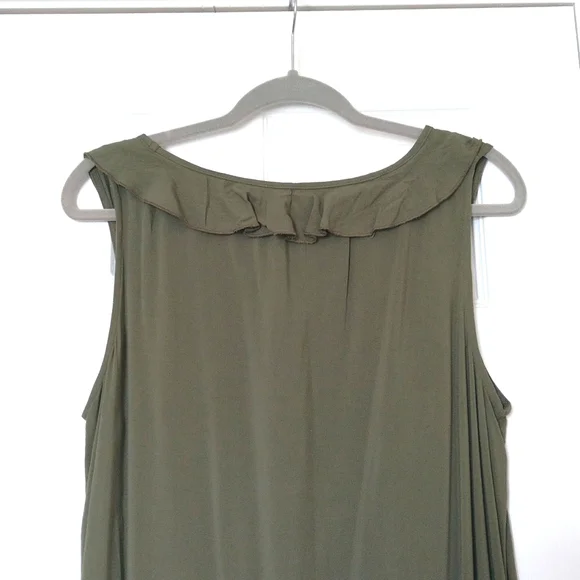 Love - fire women's sleeveless ruffle v neck olive green midi dress size L - Picture 7 of 9